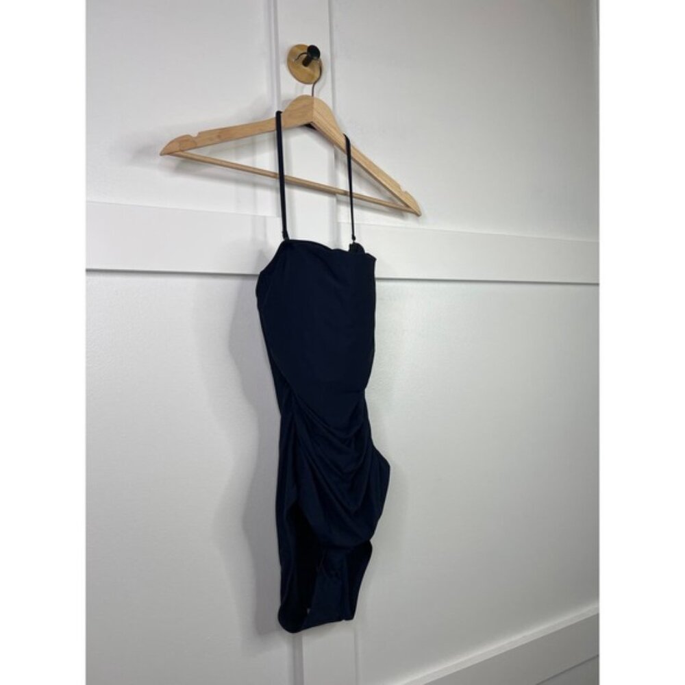 NWT J. Crew Removable Halter Strap Ruched One-piece Ruched Navy Blue Swimsuit - Picture 3 of 9